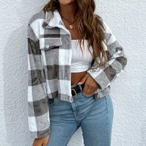 Plaid Buffalo Teddy Fleece Boxy Jacket Shacket Coat NEW!